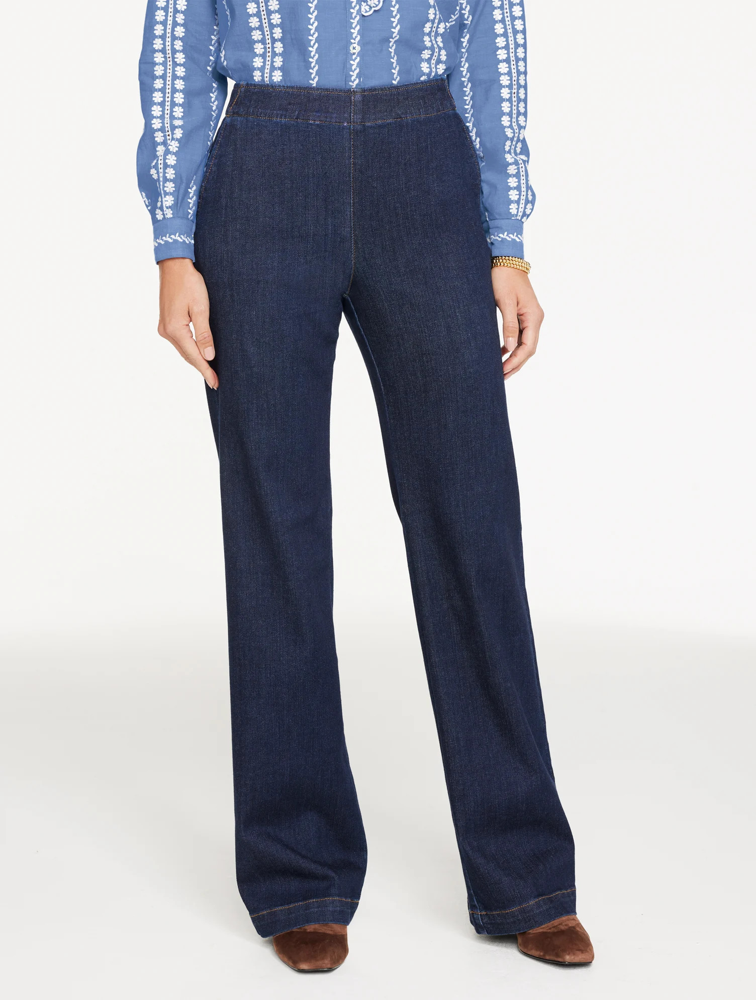 Plus Size - Trouser Pull-On Travel Jeans - Deauville Wash - X Talbots | Talbots