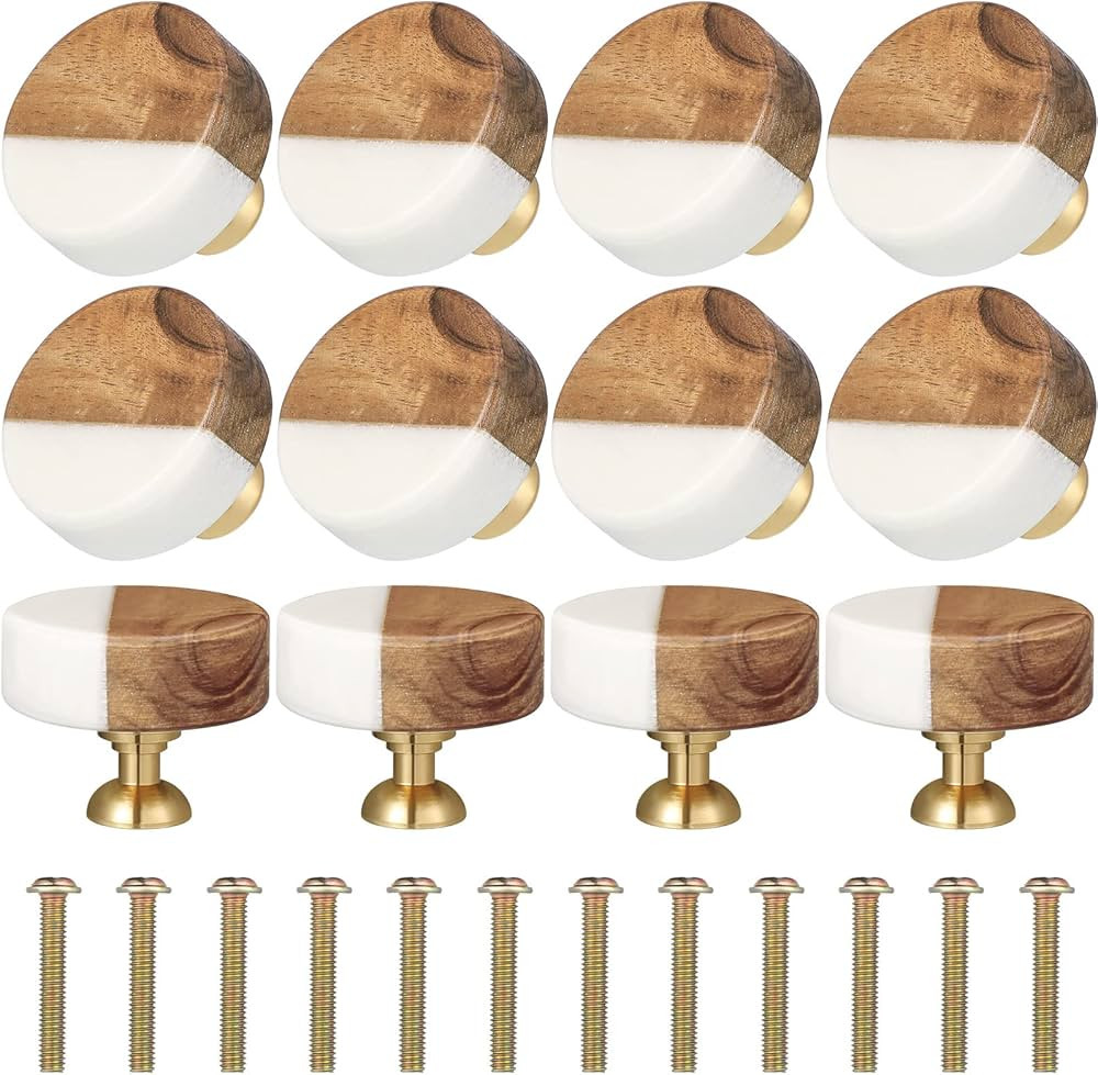 White Marble Stone Cabinet Knobs Wood Drawer Knobs Modern Dresser Cabinet Knobs Round Dresser Pul... | Amazon (US)