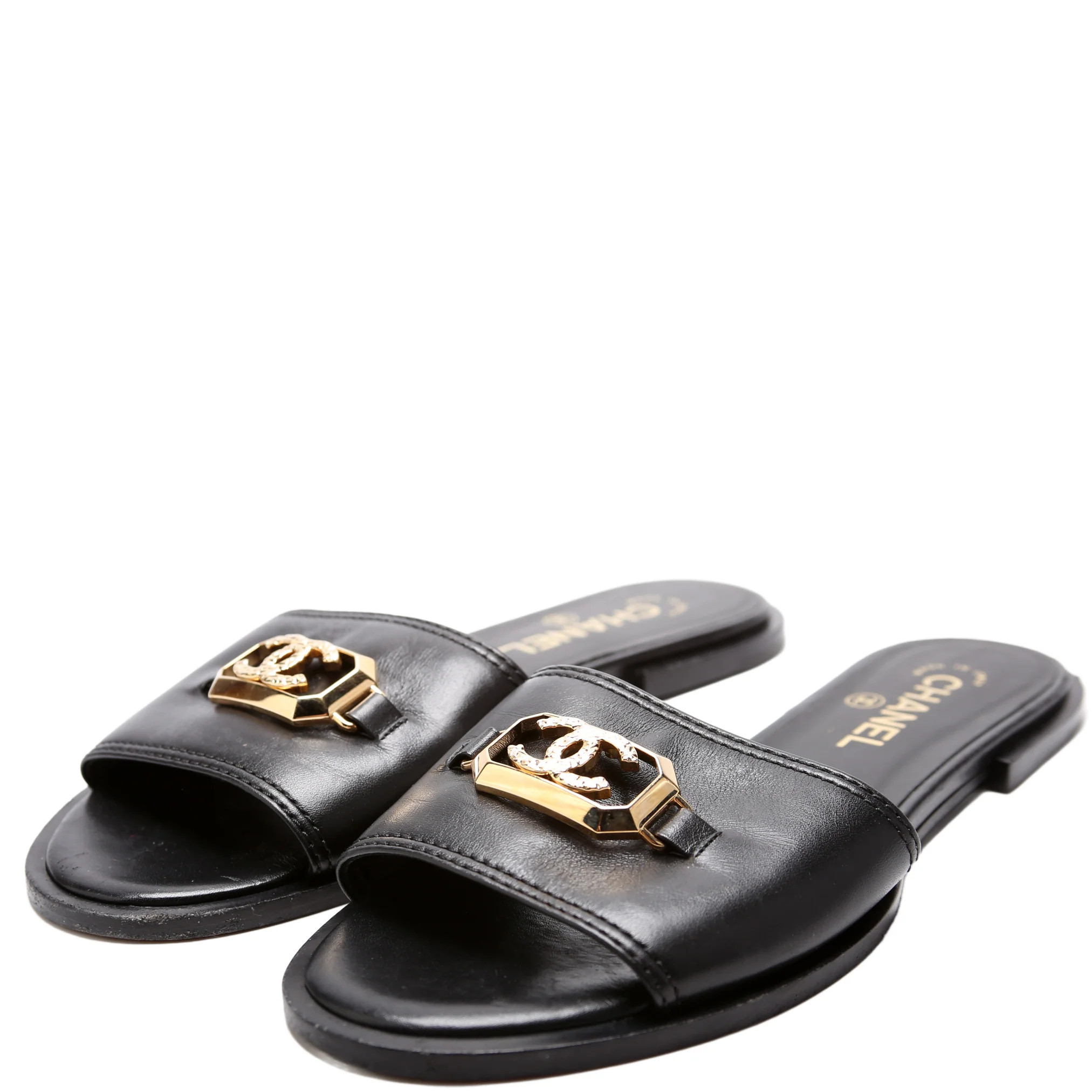CC Leather Sandals Size 38 Black | Keeks Designer Handbags