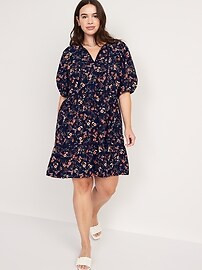 Puff-Sleeve Floral Mini Swing Dress for Women | Old Navy (US)