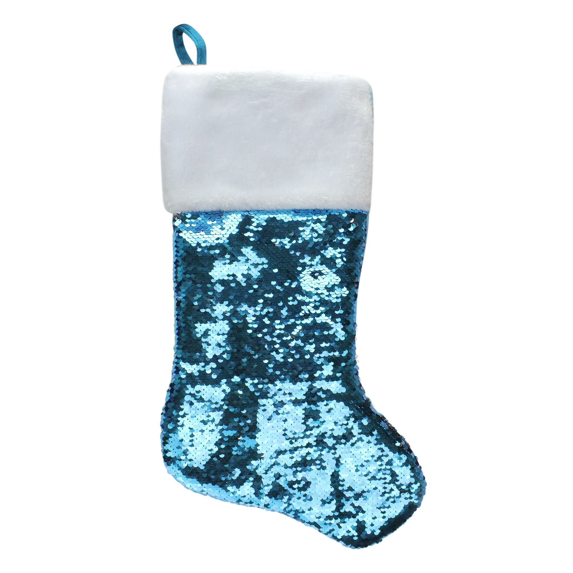 Northlight 22.75" Sky Blue and Silver Reversible Sequined Christmas Stocking with Faux Fur Cuff | Walmart (US)