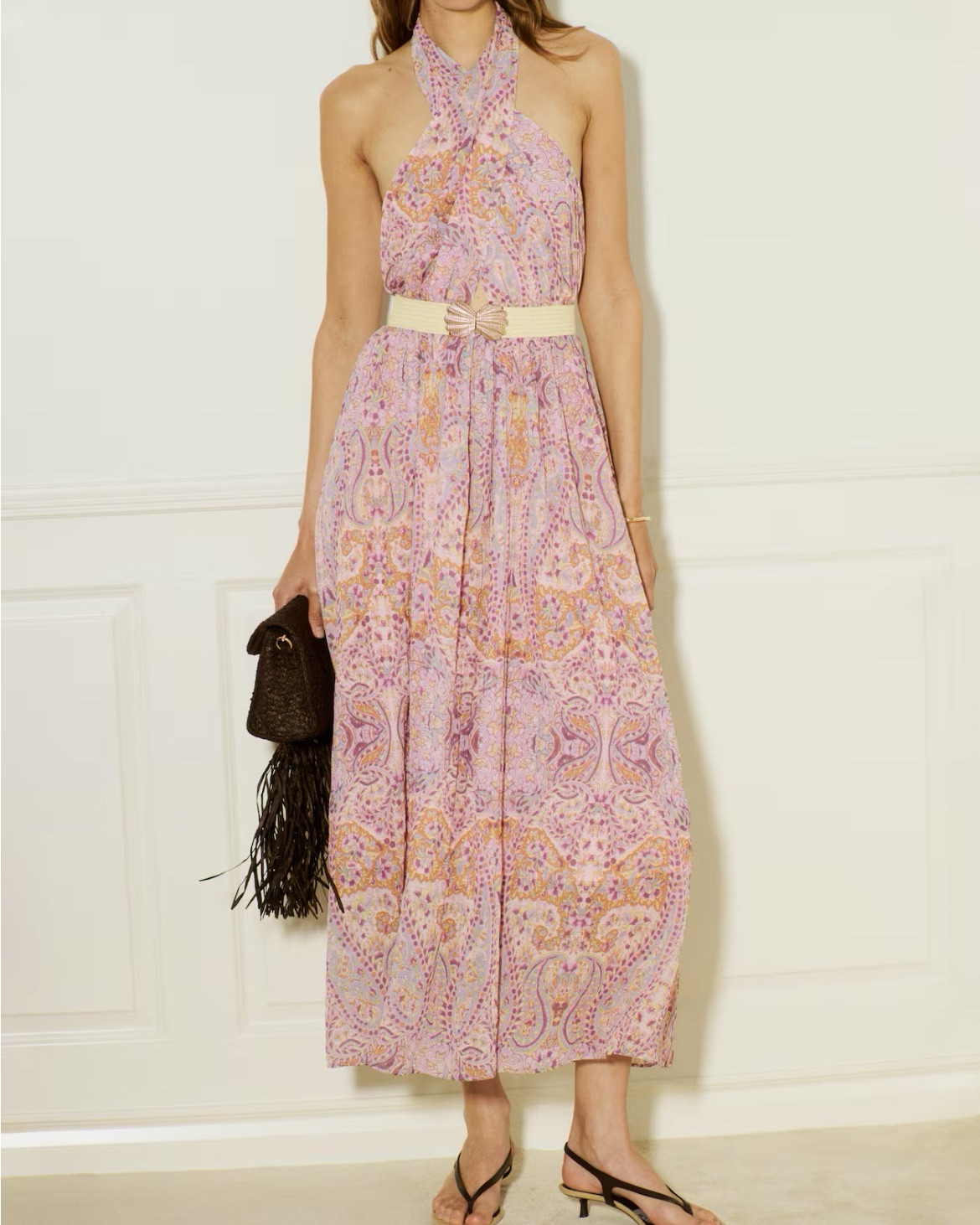 Purple patterned halter maxi dress 

#LTKSeasonal