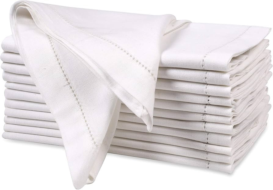 Cloth dinner Napkins With Hemstitched-Flax Cotton -White color,20x20,Wedding Napkins,Cocktails Na... | Amazon (US)