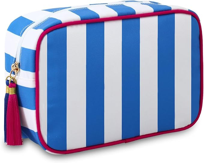 Stripe Makeup Bag Travel Cosmetic Bag Organizer Tassel Toiletry Bag Large Canvas Zipper Pouch and... | Amazon (US)