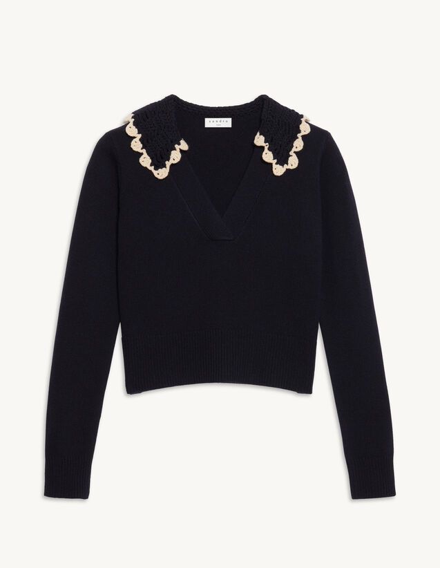 Sweater with hand-knitted collar | Sandro-Paris US