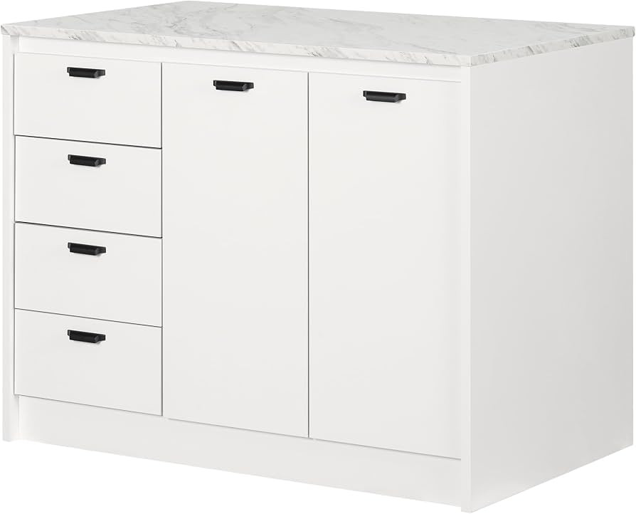 South Shore Amaro Kitchen Island with Storage, White Marble and White | Amazon (US)