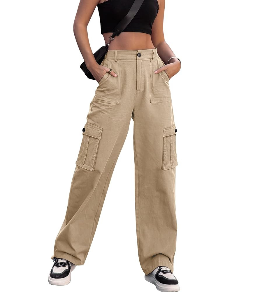ZMPSIISA Women High Waisted Cargo Pants Wide Leg Casual Pants 6 Pockets Combat Military Trousers | Amazon (US)