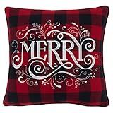 Saro Lifestyle Christmas Collection Buffalo Plaid Merry Pillow Cover, 16", Red | Amazon (US)