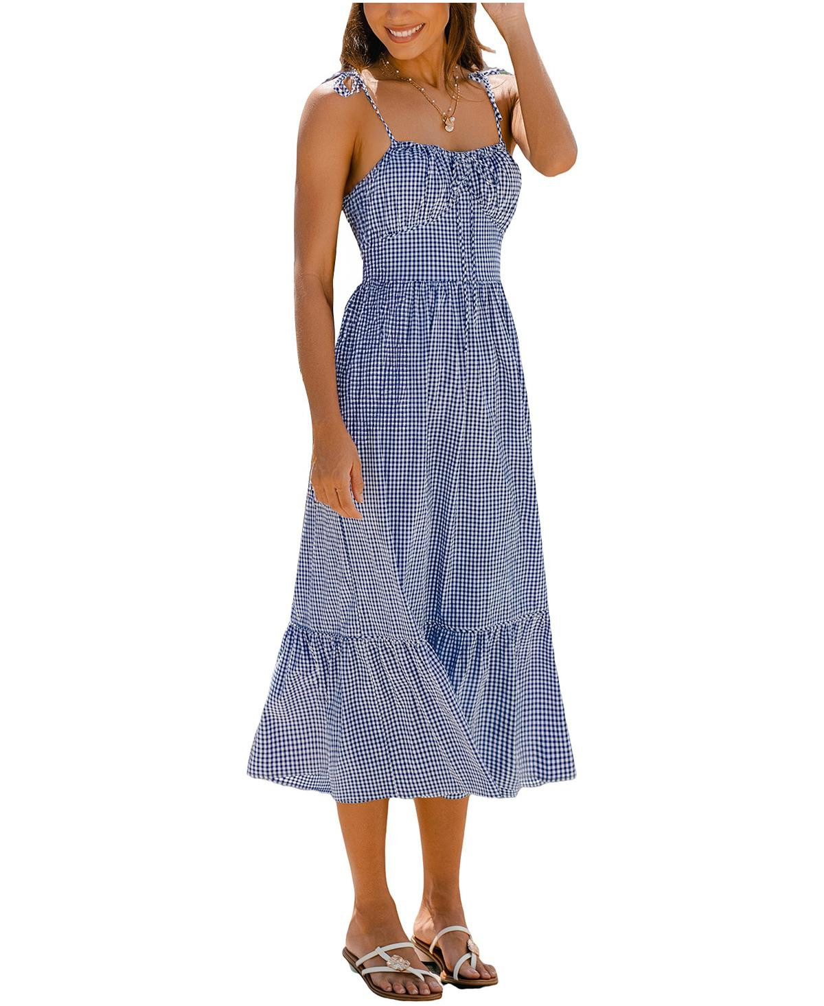 Cupshe Women's Sweet Like Honey Gingham Maxi Beach Dress - Medium blue | Macy's