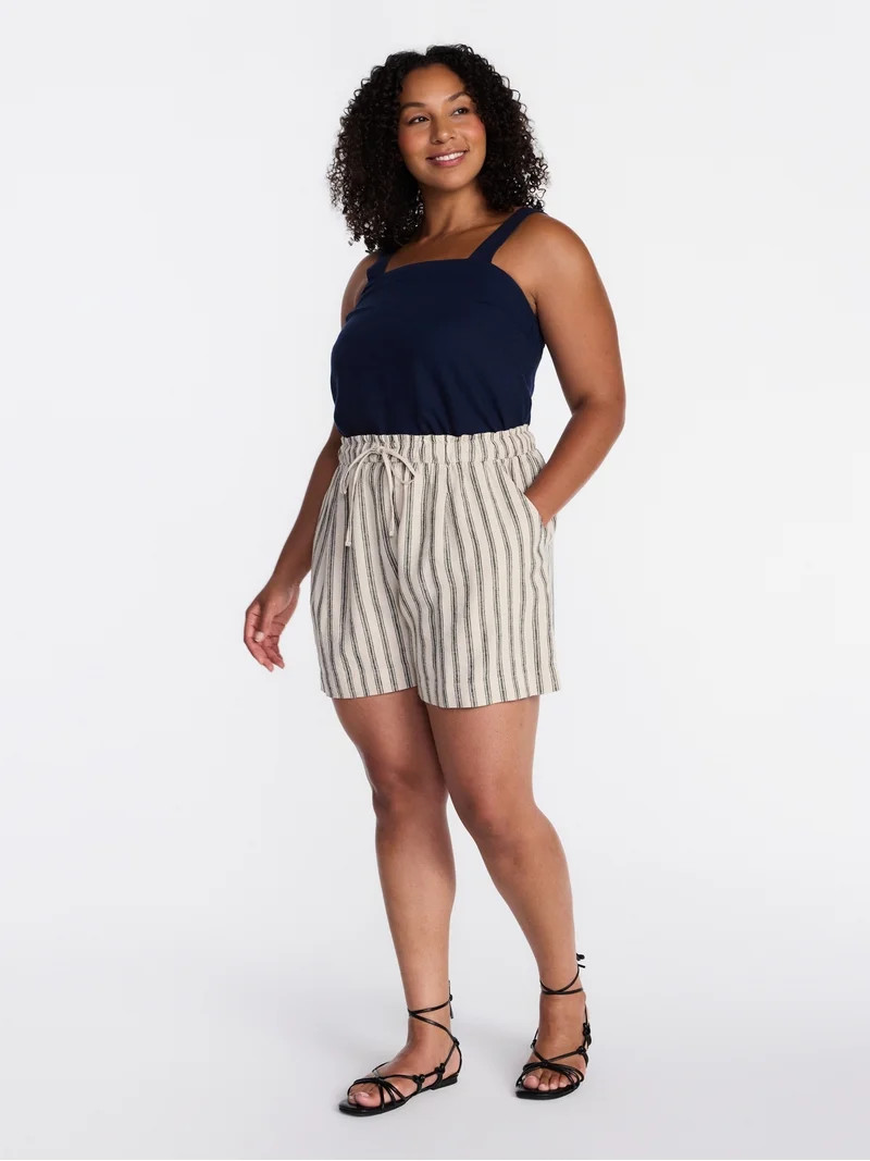 Time and Tru Women's Linen Blend Shorts, Sizes XS-XXXL - Walmart.com | Walmart (US)