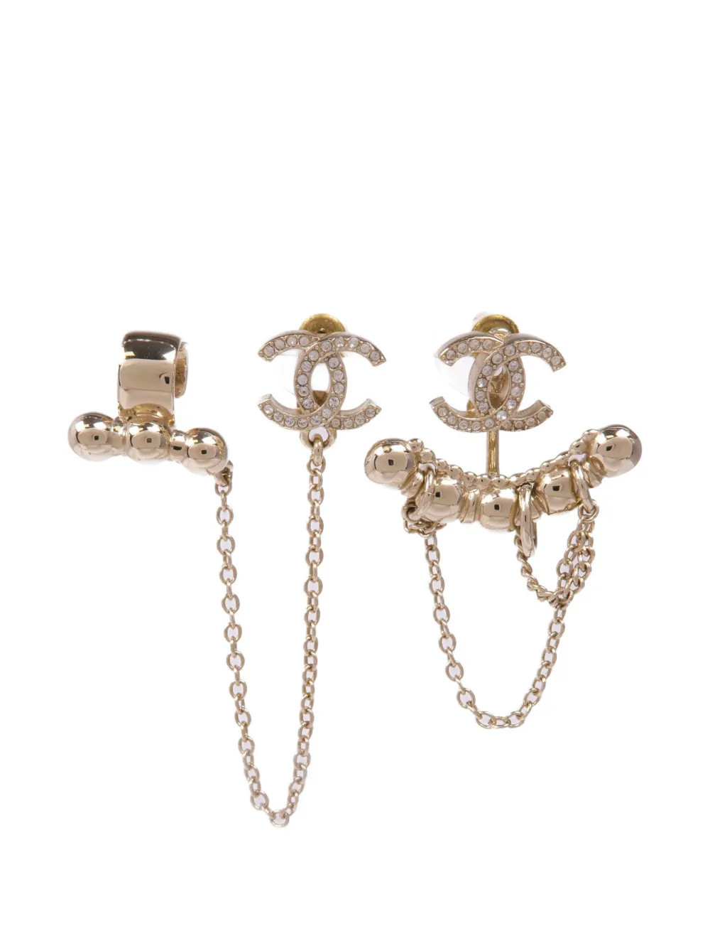 CHANEL Pre-Owned crystal-embellishments earrings - Gold | Farfetch Global