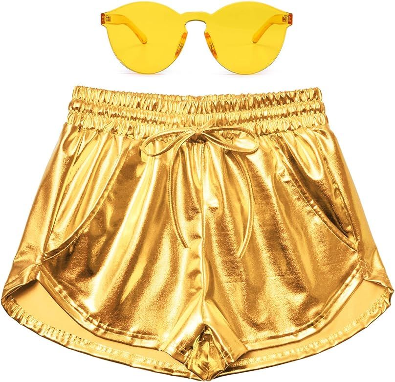 Perfashion Women's Metallic Shorts Summer Sparkly Hot Outfit Shiny Short Pants | Amazon (US)