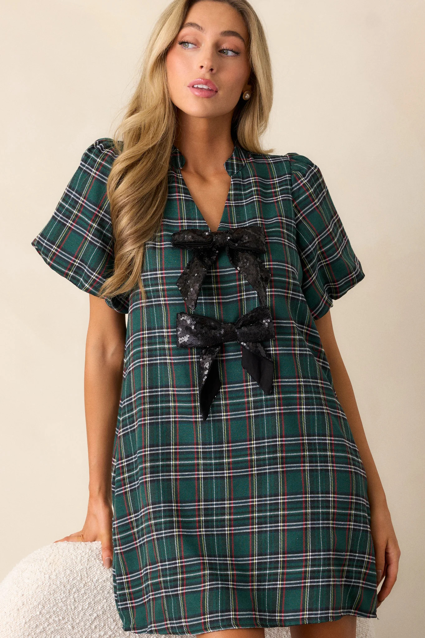 Whispers In The Wind Forest Green Plaid Mini Dress | Red Dress