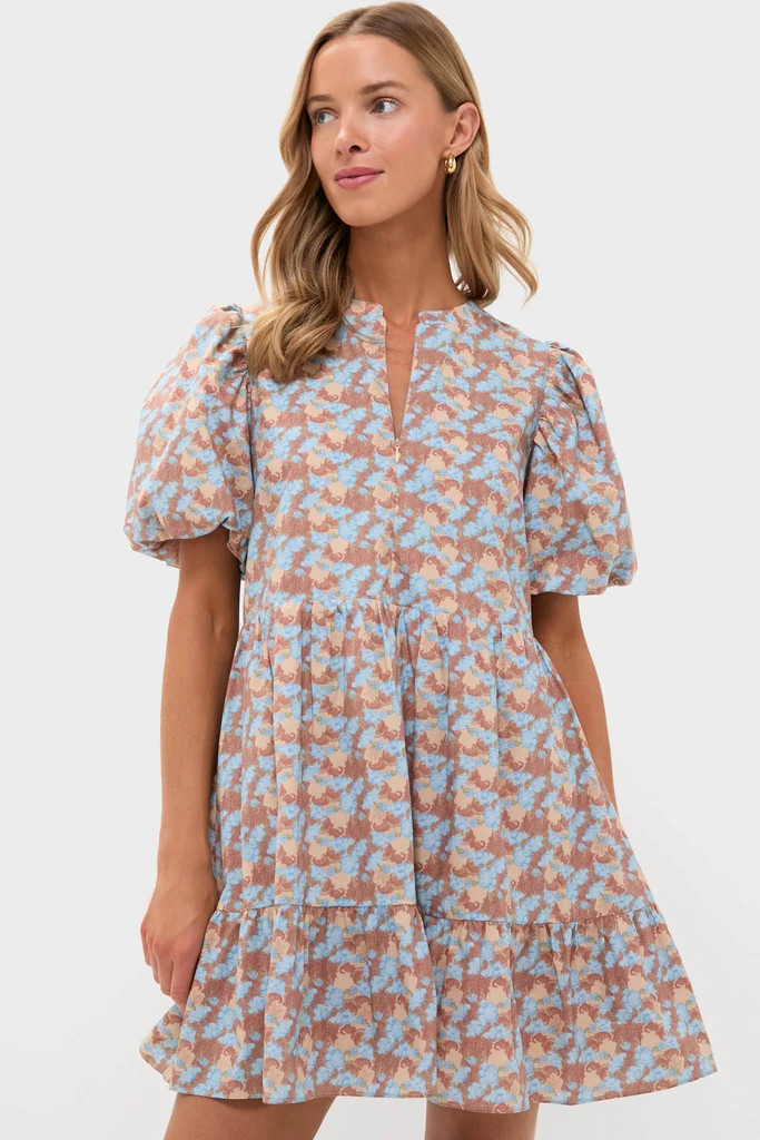 Brown & Powder Blue Floral Zip Front Ellie Mini Dress | Tuckernuck (US)