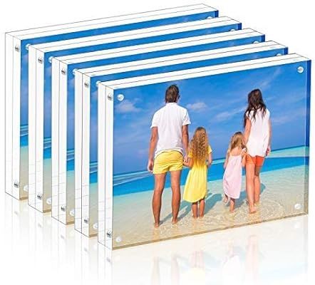 Meetu Acrylic Picture Frame 4x6,Clear Freestanding Double Sided 20mm Thickness Frameless Magnetic... | Amazon (US)