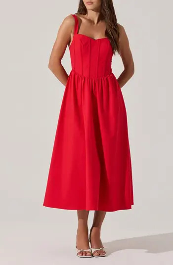 Structured Cotton Blend Midi Fit & Flare Dress | Nordstrom Rack