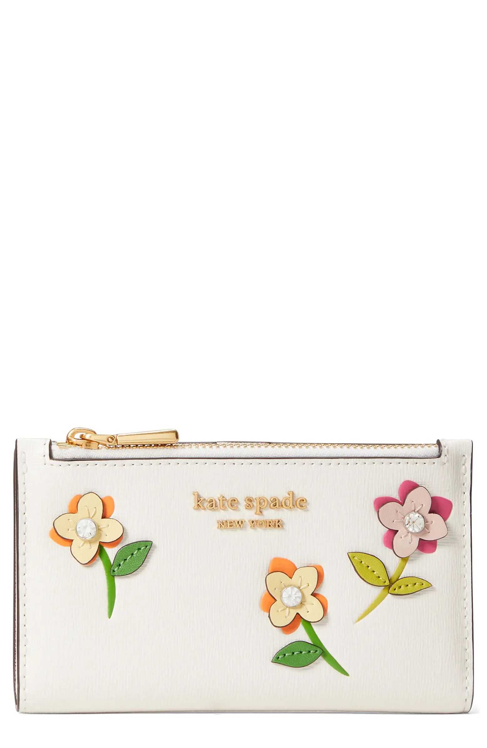 kate spade new york floral appliqué slim leather bifold wallet | Nordstrom | Nordstrom
