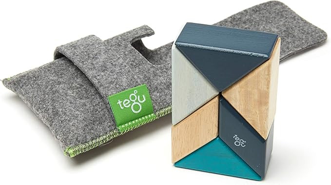 6 Piece Tegu Pocket Pouch Prism Magnetic Wooden Block Set, Blues | Amazon (US)