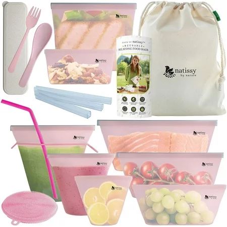 Reusable Silicone Food Storage Bag, 8-Pack Silicone Food Bags for Sandwich, Silicone Snack Pouch; La | Walmart (US)