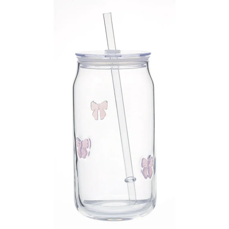 Mainstays Bow Charm Glass Can Sipper | Walmart (US)