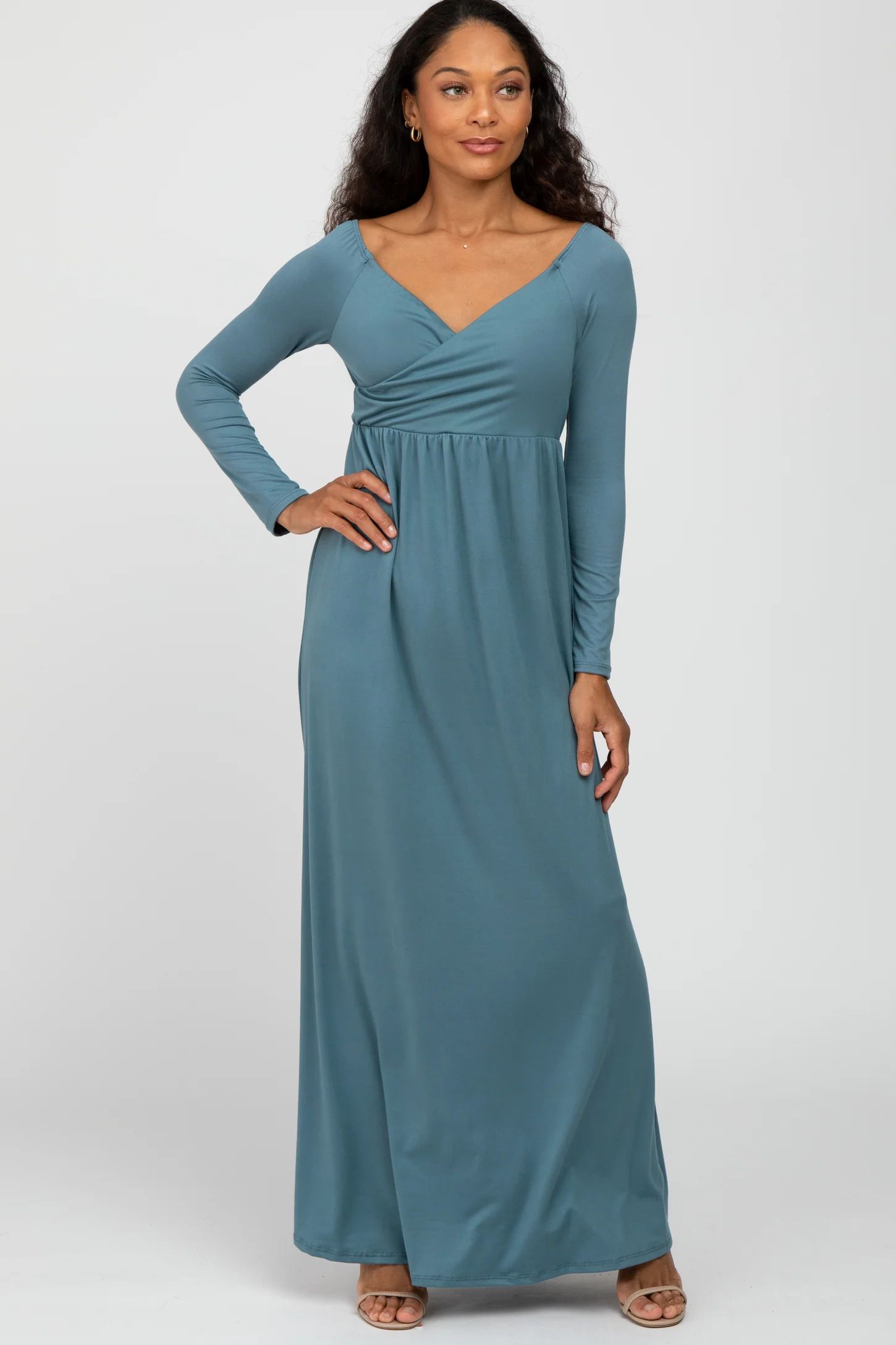 Turquoise Wrap Front Empire Waist Maxi Dress | PinkBlush Maternity