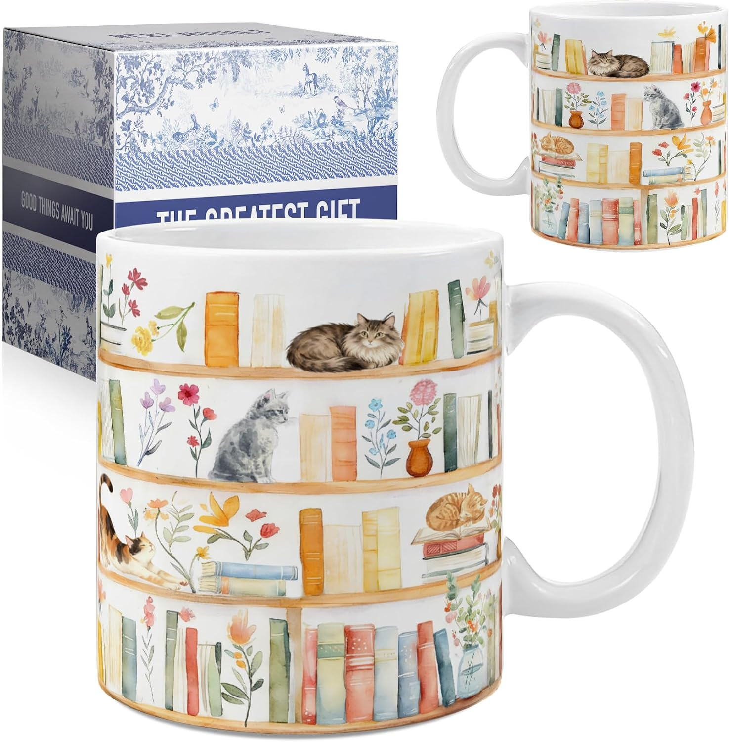 Cat book Mugs Books Lovers mug Gifts for Women Readers, Best gift for Cats Lovers, cat Owners, Librarians and Bookworms on Birthday, Reading Themed Coffee mugs-23 | Amazon (US)