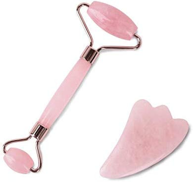 Jade Roller for Face 2 in 1 Gua Sha Tools Including Rose Quartz Roller and Jade Face Massager 100... | Amazon (US)