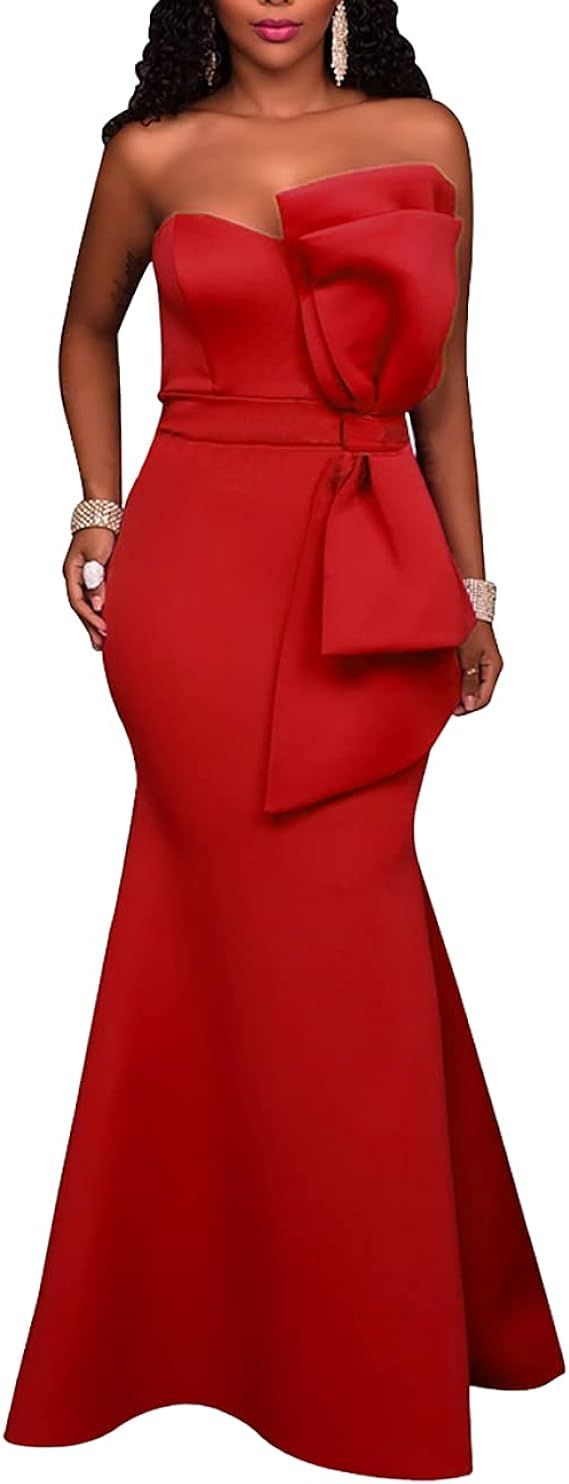 MAYFASEY Women's Sexy Off The Shoulder Oversized Bow Applique Evening Gown Party Maxi Dress | Amazon (US)