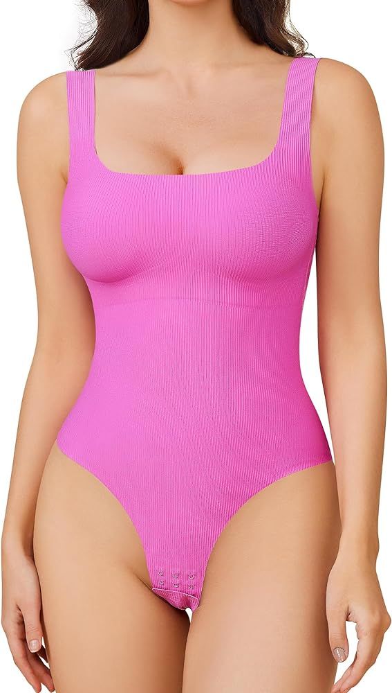 BRABIC Women’s Tummy Control Bodysuit Ribbed Square Neck Sleeveless Tank Tops Bodysuit for Wome... | Amazon (US)