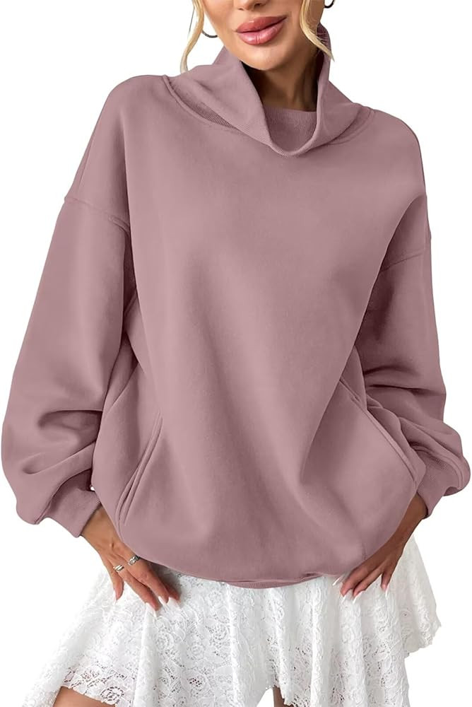 Womens Fleece Oversized Sweatshirts with Pocket Turtleneck Pullover Casual Long Sleeve Fall Tops ... | Amazon (US)