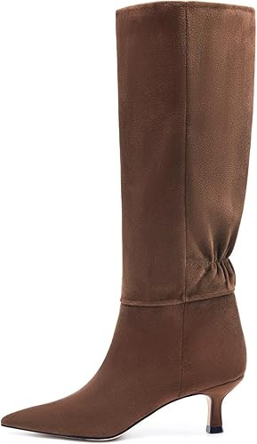 Coutgo Womens Kitten Heel Knee High Boots Pointed Toe Tall Boots Pull On Winter Dress Long Boot S... | Amazon (US)