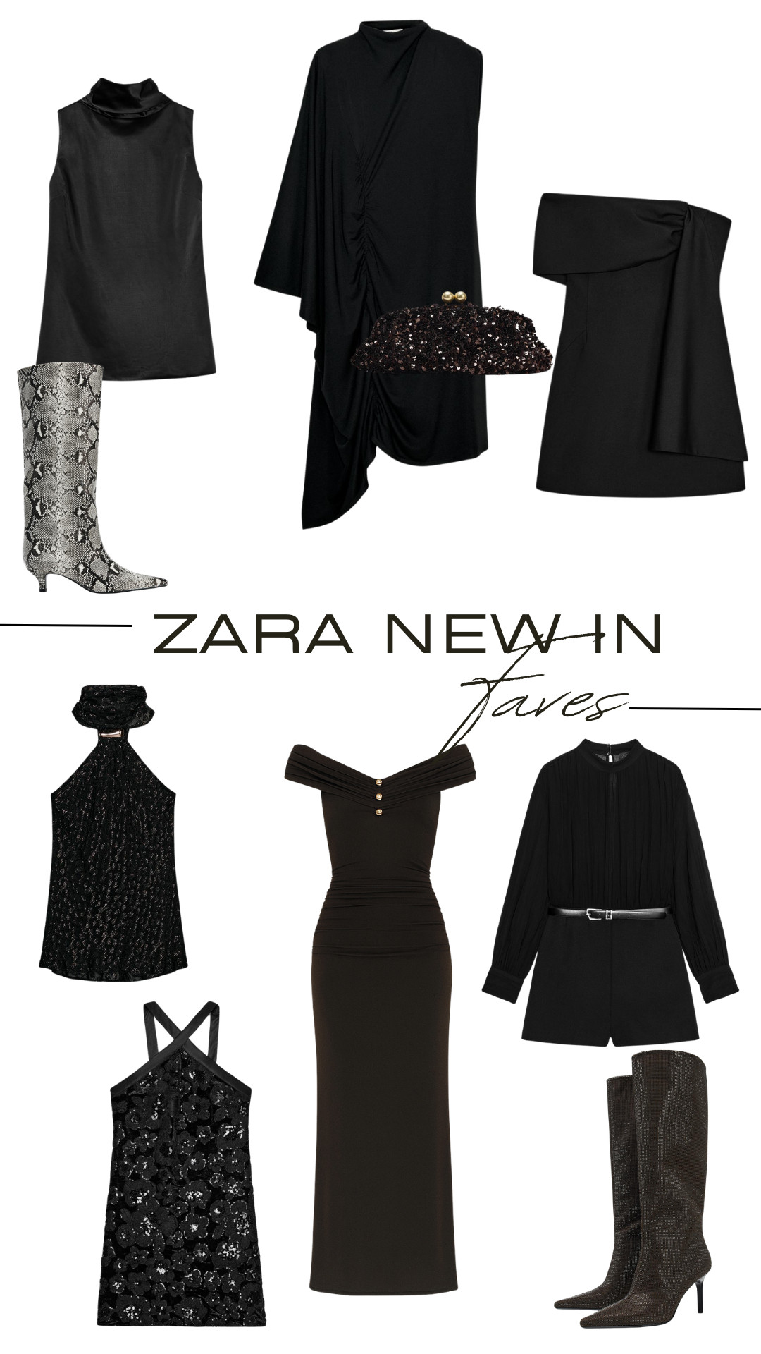 Zara New In, Animal Print Heels, Sequin Clutch Bag, Strapless Short Dress, Halter Top, Long Draped Dress, Asymmetric Sleeve Dress, Semi-Sheer Dress, Satin Mini, Knee-High Boots, Short Combined Dress 

 #LTKuk #LTKdresses #LTKstyletip