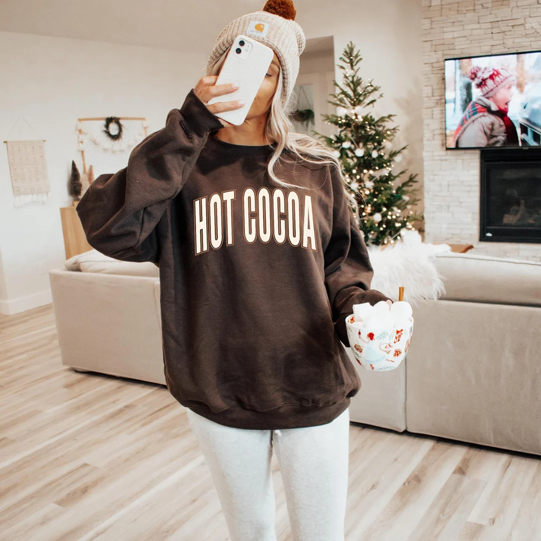 Hot Cocoa Season Sweatshirt, Winter Sweatshirt, Women's Varsity Sweatshirt, Holiday Sweatshirt, W... | Etsy (US)