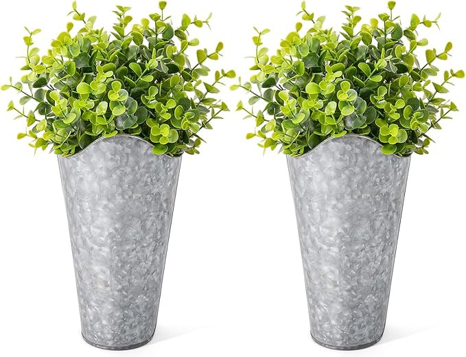 Dahey 2 Pack Galvanized Metal Wall Planter with Artificial Eucalyptus Farmhouse Style Hanging Wall V | Amazon (US)