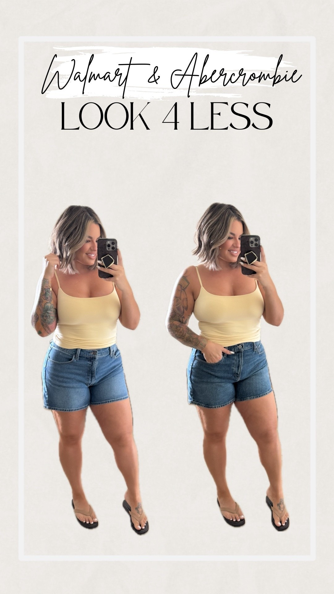 These shorts are basically the exact same ! Great Walmart look 4 less item. 
I recommend sizing up in both. 
Walmart shorts 14
Abercrombie 32/14 
Tank L 