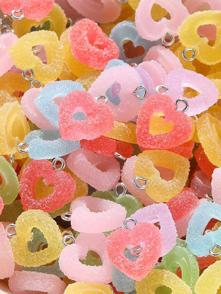 10pcs/Lot Colorful Soft Candy Heart Shape Charms Cute Kawaii Resin Pendant Charms For Earring Bra... | SHEIN
