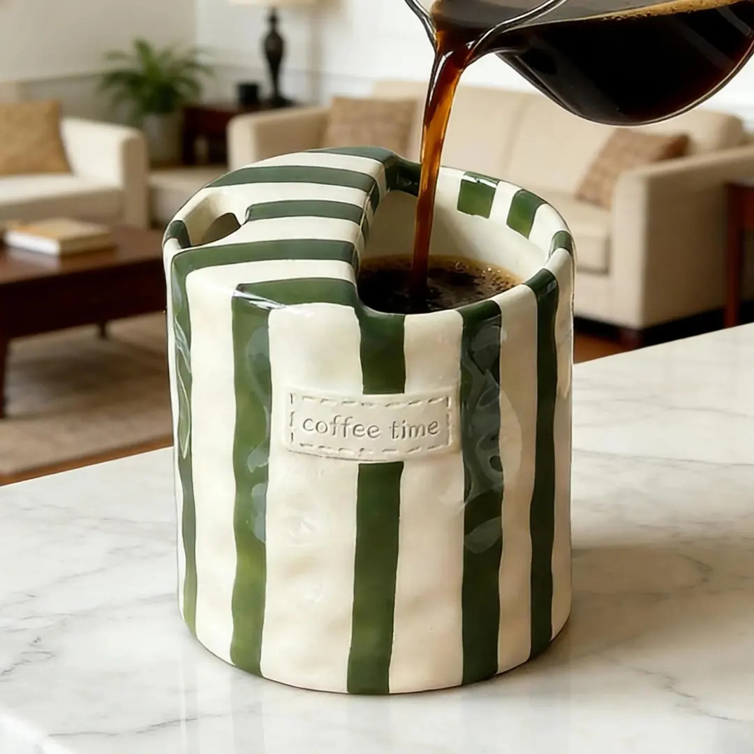 3 Color Hand-Drawn Ceramic Coffee Mug, Gift Box Design, Green & White Stripes | Etsy (Global)