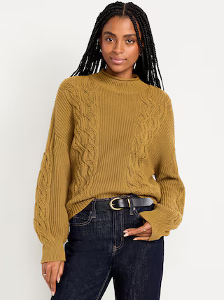Seaside Cotton Roll-Neck Cable-Knit Sweater | Old Navy (US)