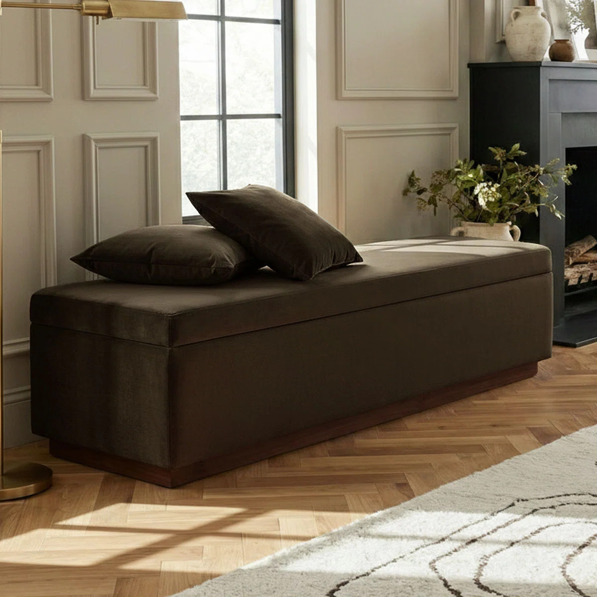 60" Wide Mid-Century Velvet Storage Bench With Solid Wood Base | Wayfair North America