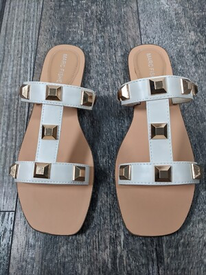 Marc Fisher Bonis Studded Flat Sandal White Ivory NEW | eBay US