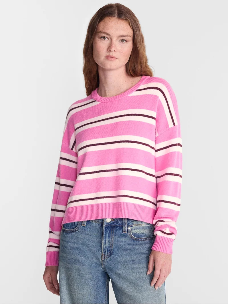 No Boundaries Essential Crewneck Sweater, Lightweight, Women's and Women's Plus XXS-4X | Walmart (US)