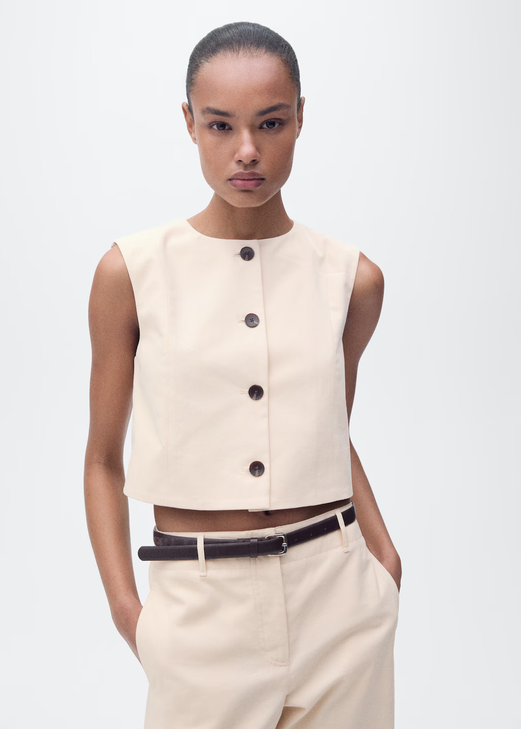 Cotton crop top with buttons - Women | MANGO United Kingdom | MANGO (UK)
