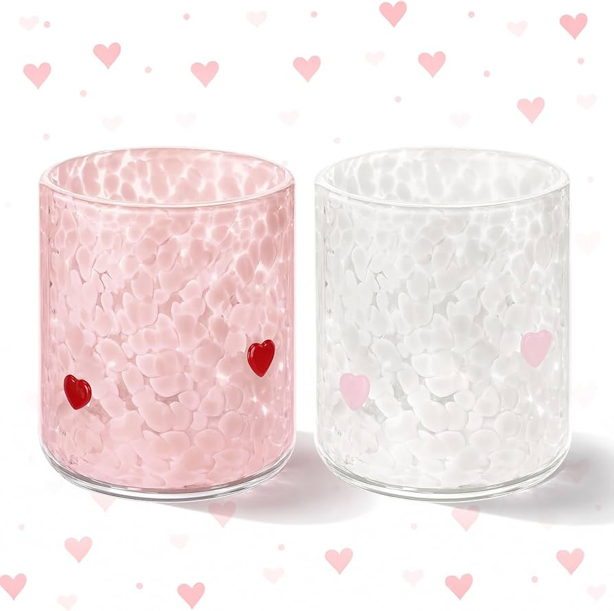 2 Pcs 14 oz Pink White Heart Icon Juice Glass Party Supplies Gift | Amazon (US)