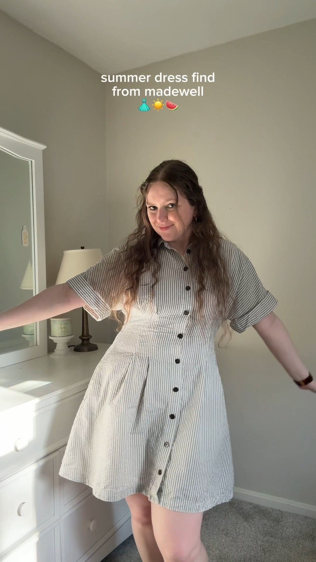 Perfect summer dress from Madewell! The dress is 100% cotton, has pockets and an elastic waistband! Super comfy and flattering to dress up or down this summer.

#LTKootd #LTKMidsize #LTKSeasonal