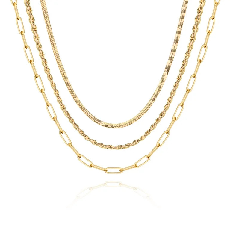 Turandoss 14K Gold Plated Layered Necklaces for Women Dainty Rope Chain Herringbone Snake Stack C... | Walmart (US)