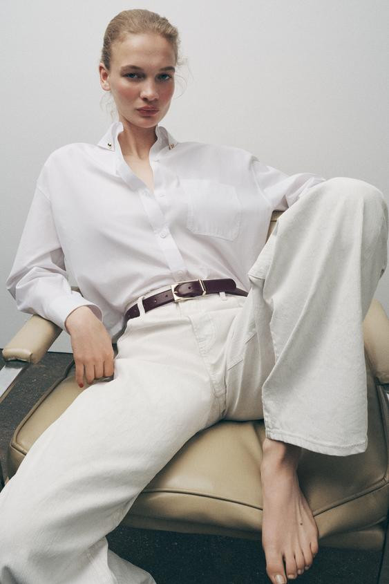 LEATHER BELT WITH GEOMETRIC BUCKLE | Zara US