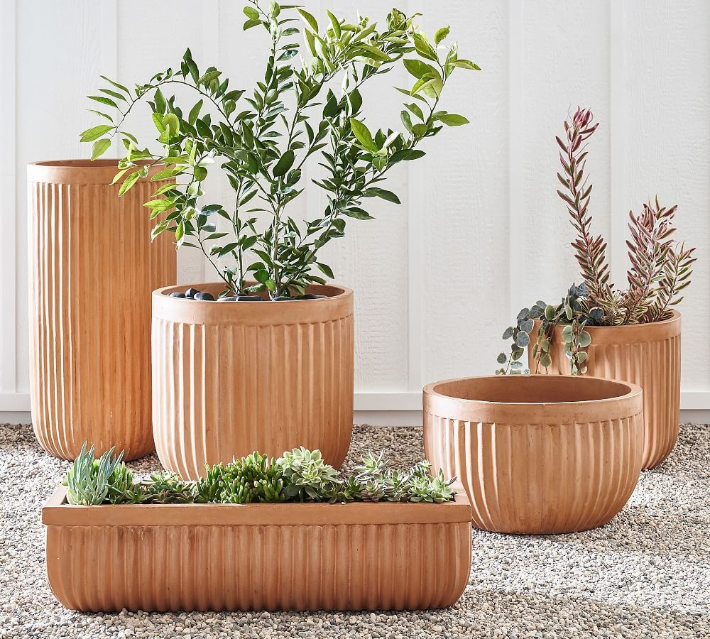 Concrete Fluted Planters - Terra Cotta | Pottery Barn (US)