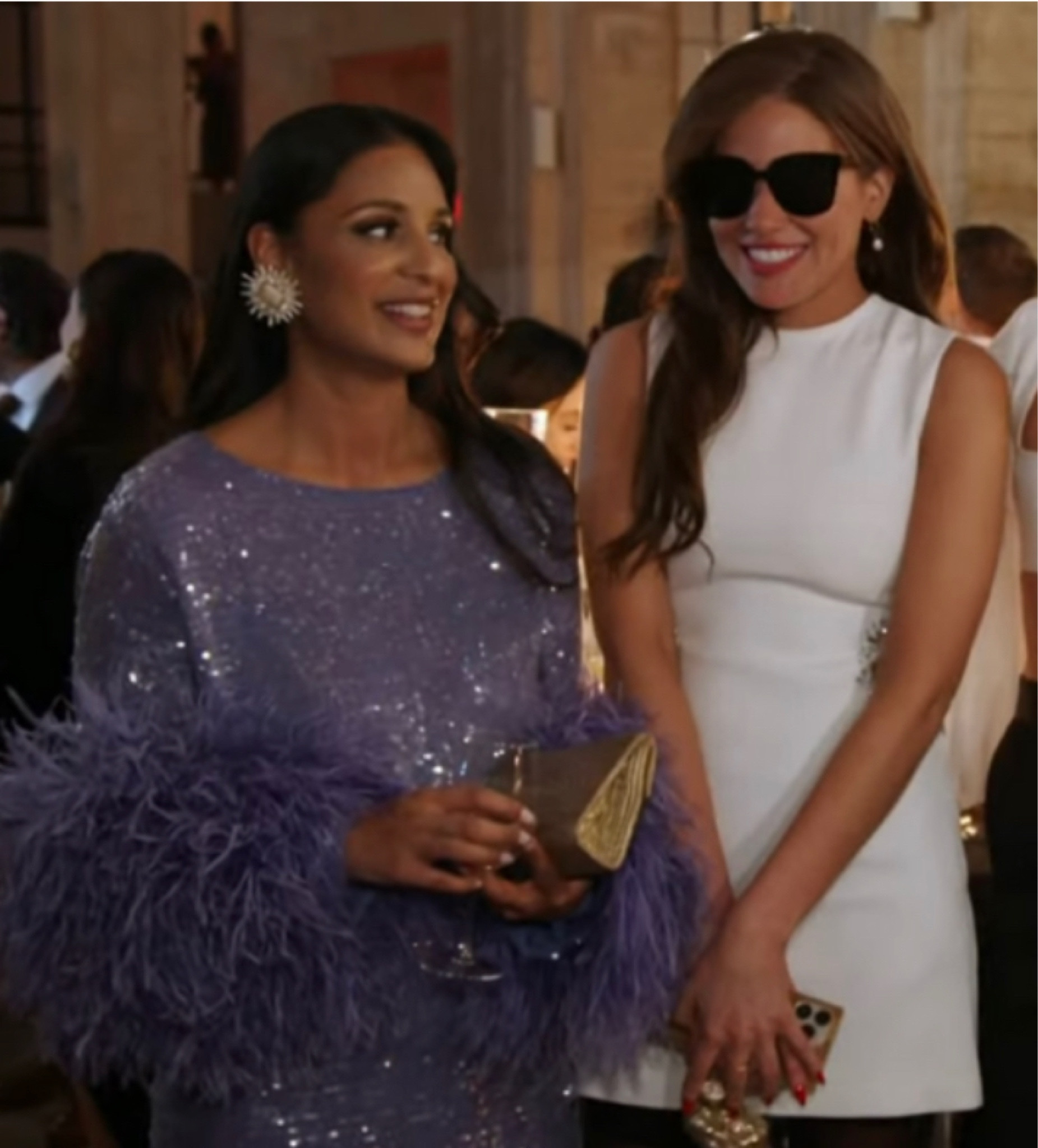 Jessel Taank wearing by far my favorite look of the season.  Love the maximalist details on this sequined, feathered crop top and skirt ensemble.  Slay girl slay.

Sequined crop top and a skirt from Lapointe.

Comes in cream as well, linked below in similar items


#taanktops #rhony #bravo #fashion #ootd #sequin #feathers #glam