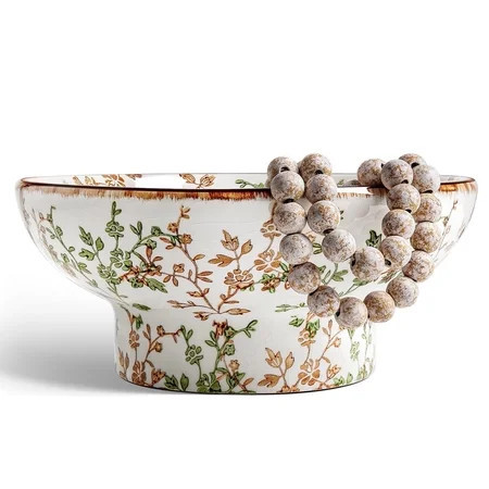 LE TAUCI 10" Vintage Floral Ceramic Decorative Bowl, Footed Centerpiece Bowl for Dining Table, Coffee Table & Home Decor Bowl (Decorative Chain Not Included) | Walmart (US)