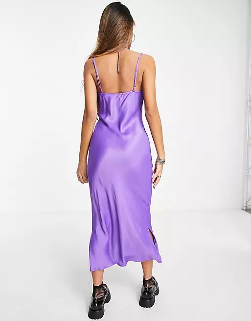 Bershka satin midi dress in purple | ASOS (Global)